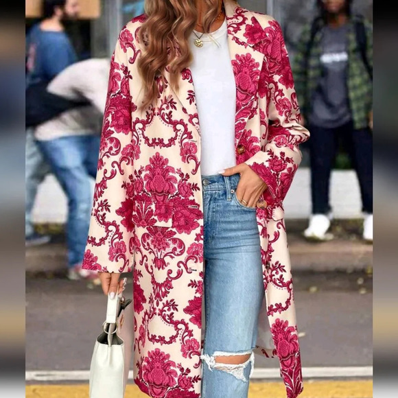 Floral Print Front Button Casual All-Match Long Sleeve Jacket - Picture 2 of 6